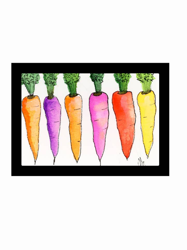 Carrots Framed Watercolor Print 3x4" for wholesale by Cathy Stratton Art