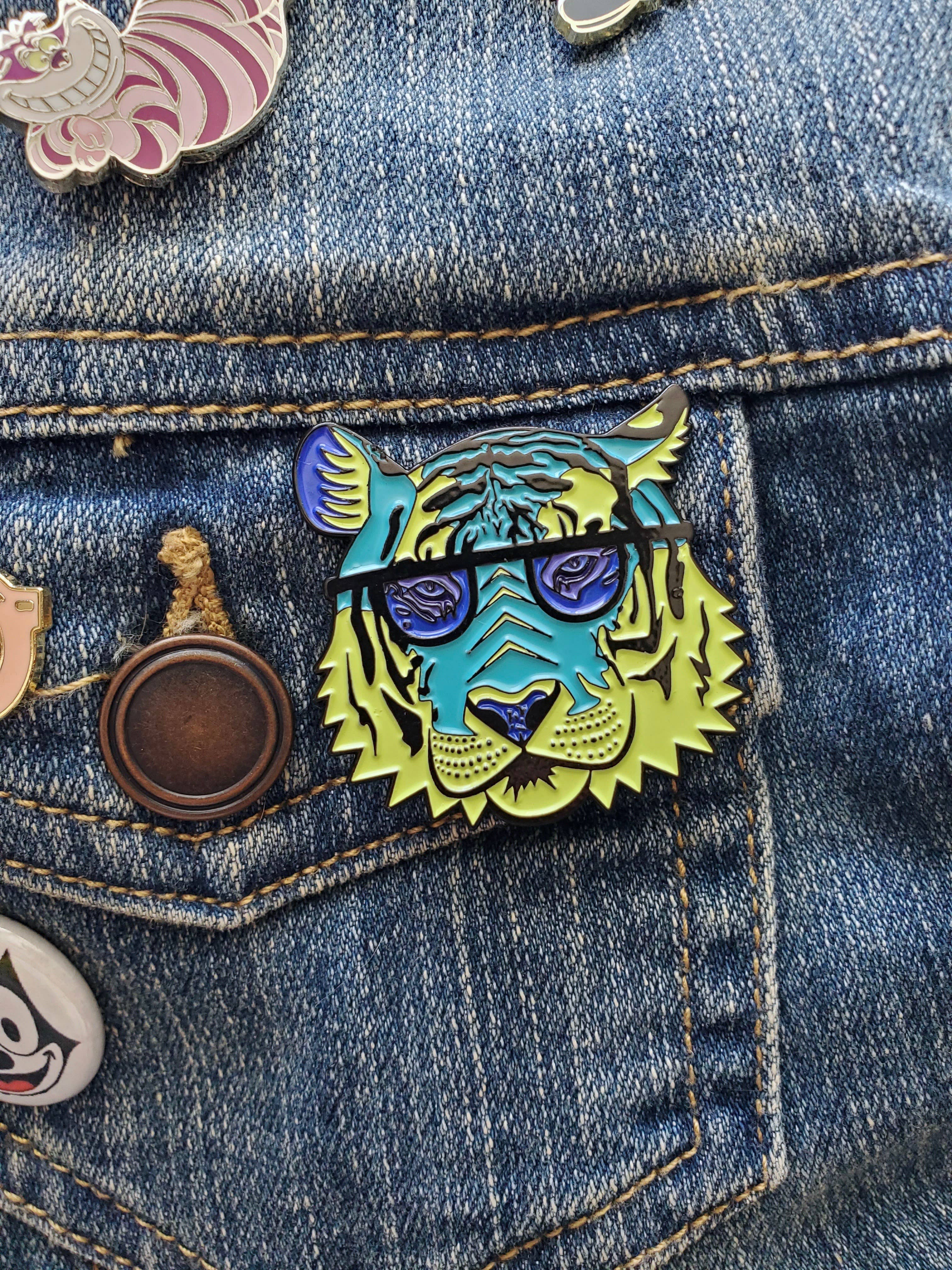 Brianna Gardocki Art - Wholesale Lapel Pin/Button - Pink and Blue Tiger Enamel Pin, Cool, Cat2
