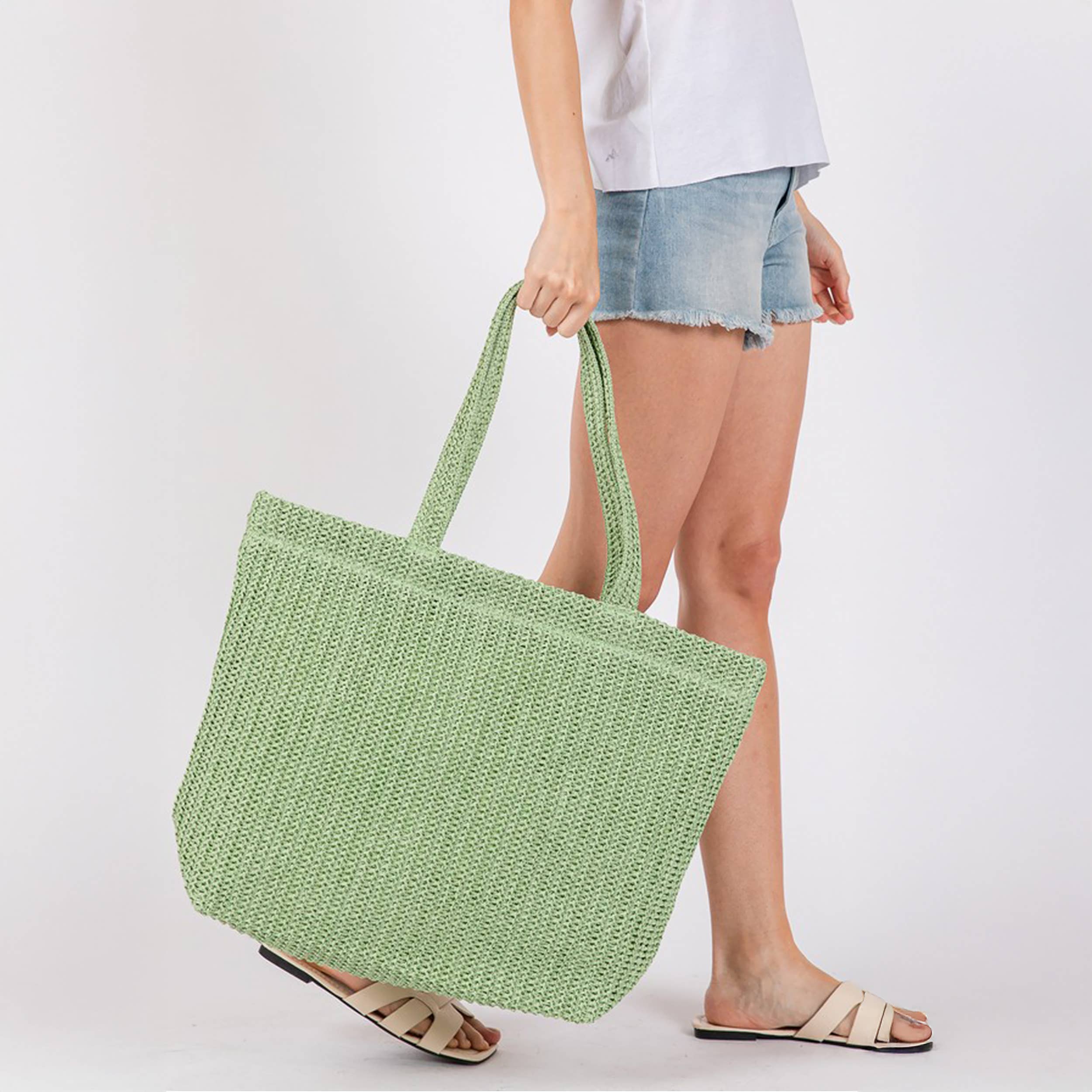 Hana - Wholesale Tote Bag - Women's - Solid Color Crochet Summer Straw Tote Bag17