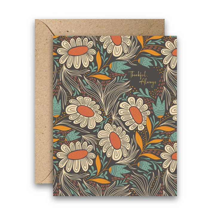 Amicreative - Wholesale Thank You Card - Thankful Always, Gold Foil Thanksgiving & Fall Greeting Card0