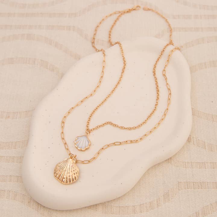 SP Sophia Collection - Wholesale Pendant/Charm Necklace - Two-Strand 3D Seashell Pendant Necklace