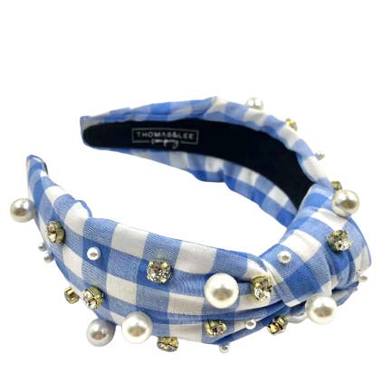 Thomas and Lee Company - Wholesale Fashion Headband - Women's - Gingham Headband with Hand-sewn Embellishments