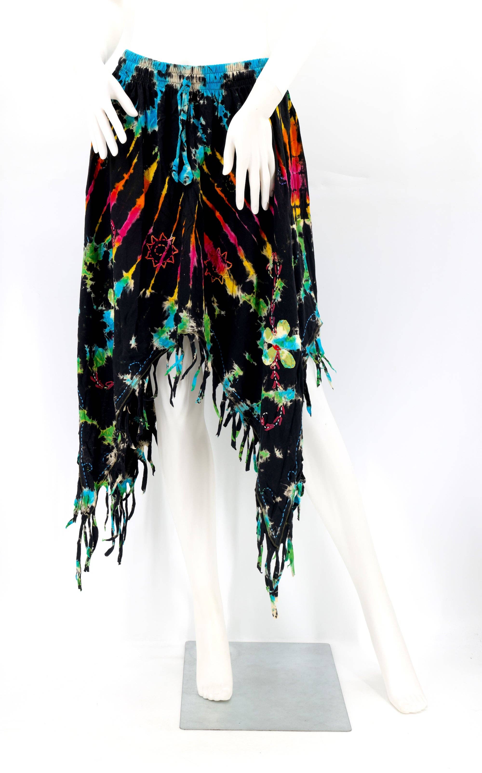 Himalaya Handmade - Wholesale Skirt - Women's - Cotton Hippie Handmade Floral Embroidered Stone Washed Fringe Skirt3