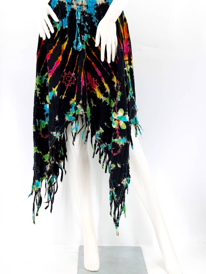 Himalaya Handmade - Wholesale Skirt - Women's - Cotton Hippie Handmade Floral Embroidered Stone Washed Fringe Skirt3