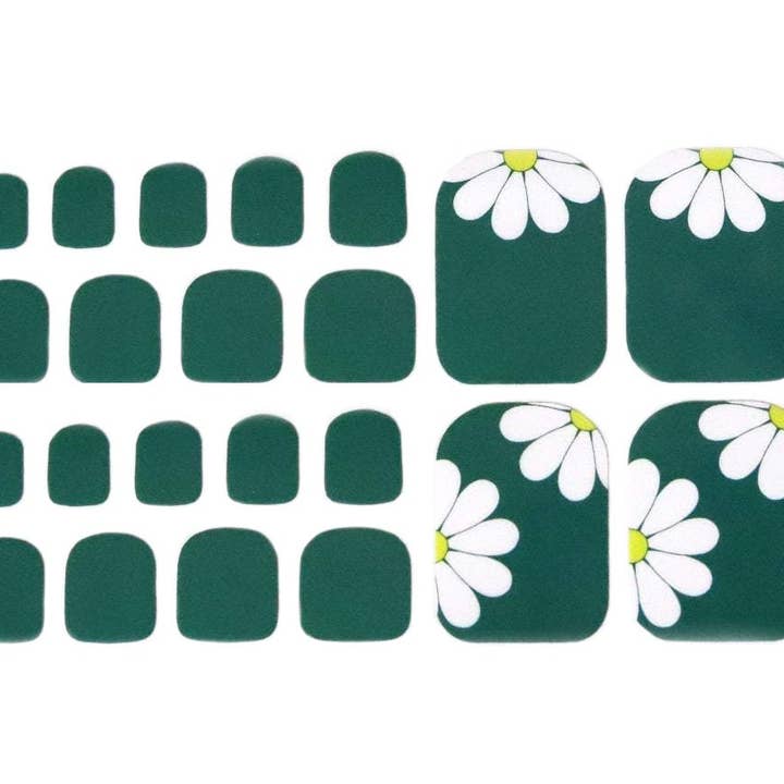 ClebleNails – wholesale Nail art/decal – Emerald Green Toe Nail Wraps / White Daisy Toe Nail Polish Strips / Flower Nail Stickers / St Patricks Day Women Nail Wraps Free Shipping1