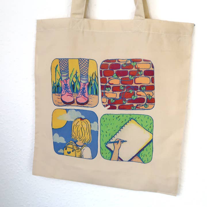 Square print Tote Bag for wholesale by Pollygone Illustration