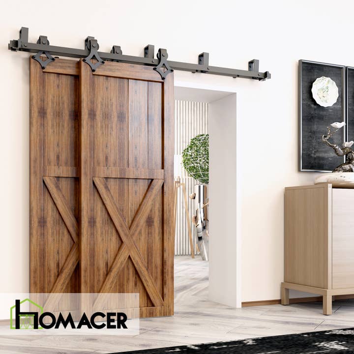 Homacer INC - Wholesale Knob/Pull - Double Track U-Shape Bypass Sliding Barn Door Hardware Kit - Diamond Design Roller1