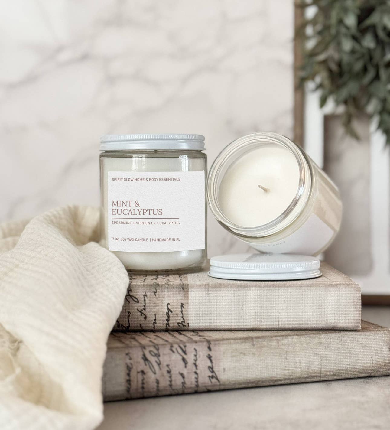 Spirit Glow Home & Body Essentials – wholesale Jar/filled candle – Mint & Eucalyptus - 7oz. Soy Wax Candle  1