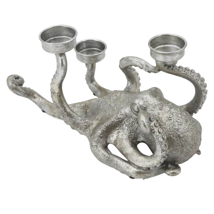 Modern Coastal by Contrast Inc. - Venta al por mayor Candelabros - Soporte votivo en forma de pulpo plateado3