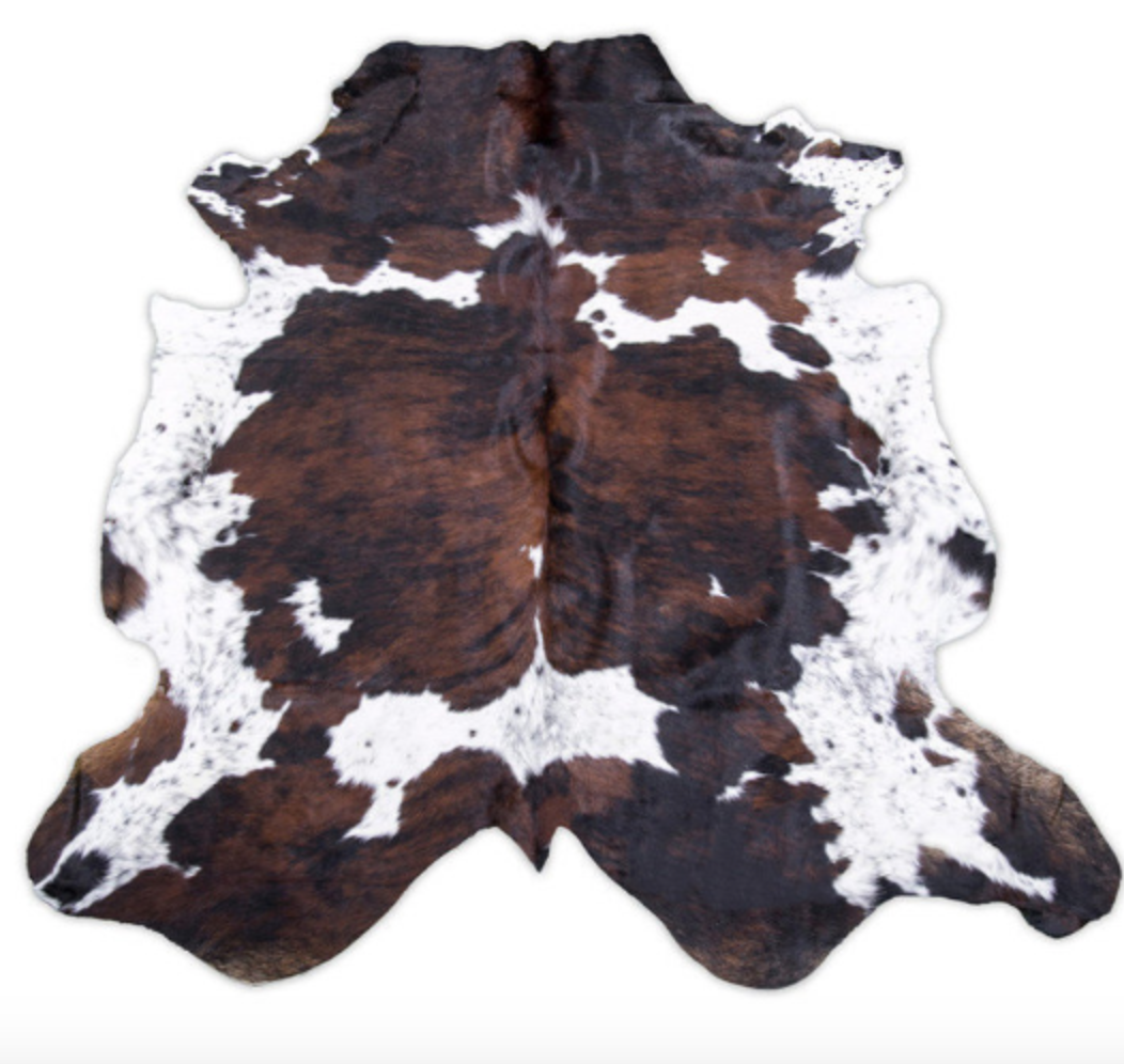 Brindle Rodeo Cowhide Rug Hair on authentic leather rug size approx 6x7 ft 