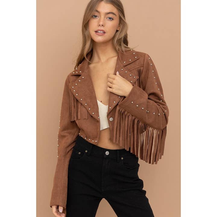 Suede Studded Crop Jacket for wholesale by Clothing of America