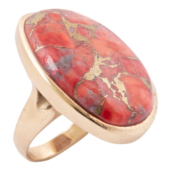 Anillo de declaración dorado con magnesita roja escarlata para venta al por mayor de Barse Jewelry