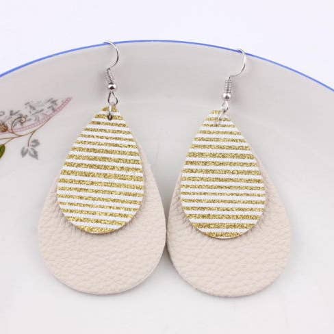 Striped Leather Glitter Hang Earrings Gold for wholesale by Kate Tuesday Jewelry