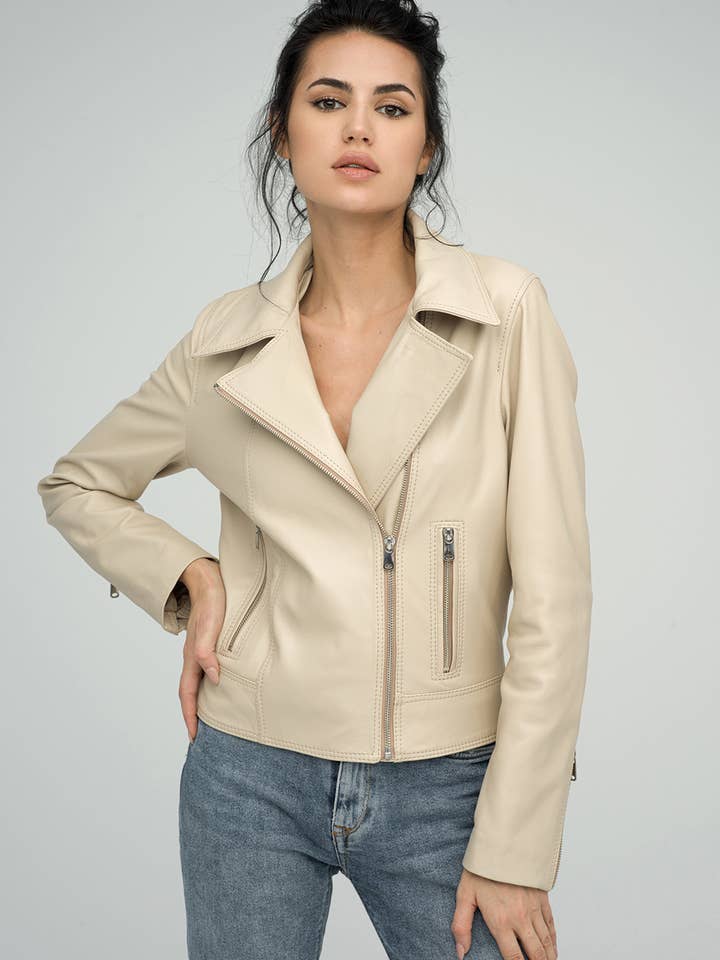 Cream Genuine Sheepskin Jacket for wholesale by Buy Me Fur