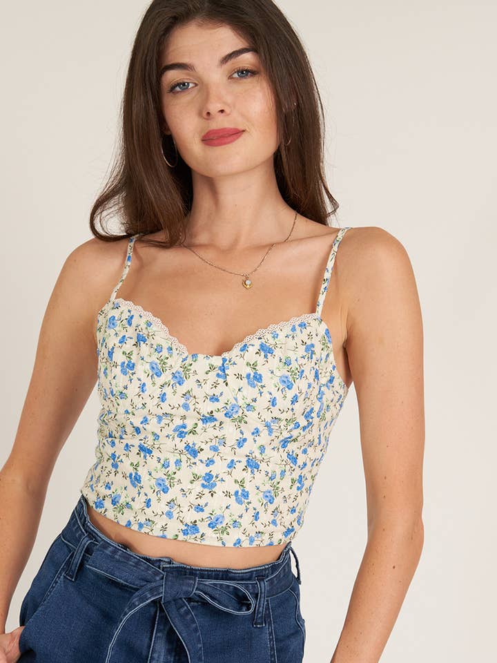 Bustier court à encolure cœur fleurie pour la vente par En Crème
