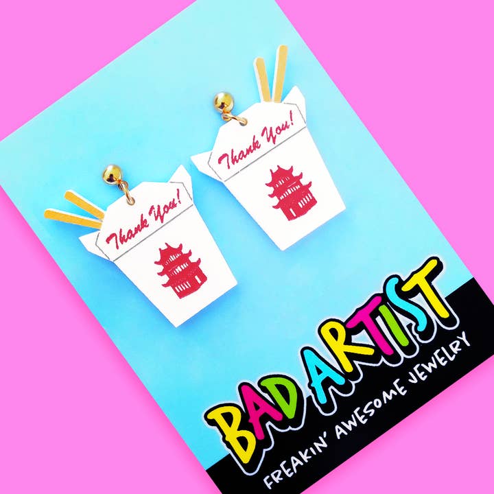Bad Artist Co - Wholesale Dangle Earrings - Chinese Takeout Box Acrylic Statement Earrings