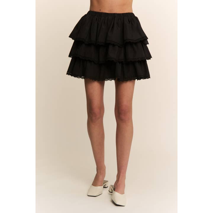 Black WESTERN SOLID MINI TIERED SHIRRING SKIRT SKORT for wholesale on Faire8