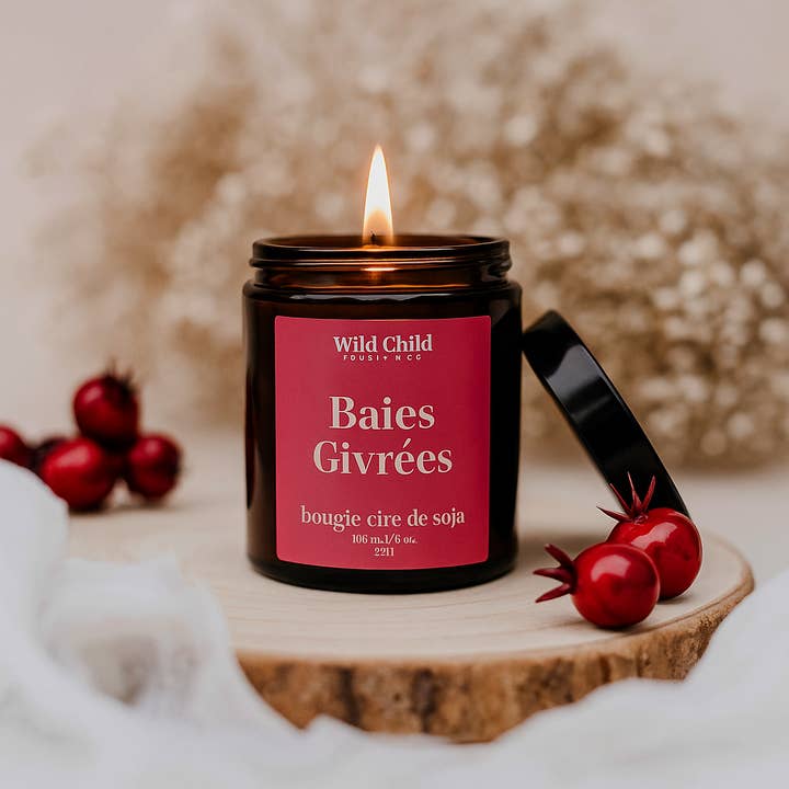 WILD CHILD Bougies & Co - Wholesale Jar/Filled Candle - “Frosted berries” Christmas candle - Vegetable wax - 25h0