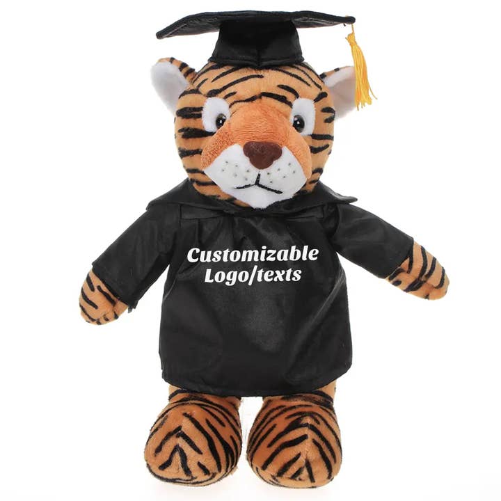 Peluche Tigre de Graduation Personnalisable de 12" & 8" en Toge et Mortier pour la vente par Plushland