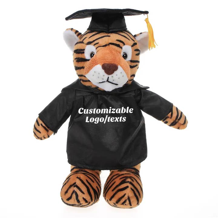 12" & 8" Anpassbarer Abschluss-Tiger-Plüsch in Kappe & Talar für den Großhandel von Plushland