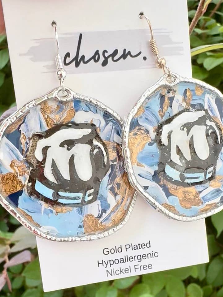 Bulldog Pride Hand Painted Leather Earrings for wholesale by Chosen