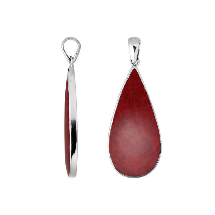 AP-6188-CR 925 Silver Teardrop Pendant With Red Coral For Wholesale Buyers for wholesale by Bali Designs
