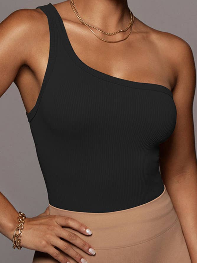 UNISHE - Wholesale Knit top – Women's - One Shoulder Plain Ribbed Knitting Crop Top ZZKF8794