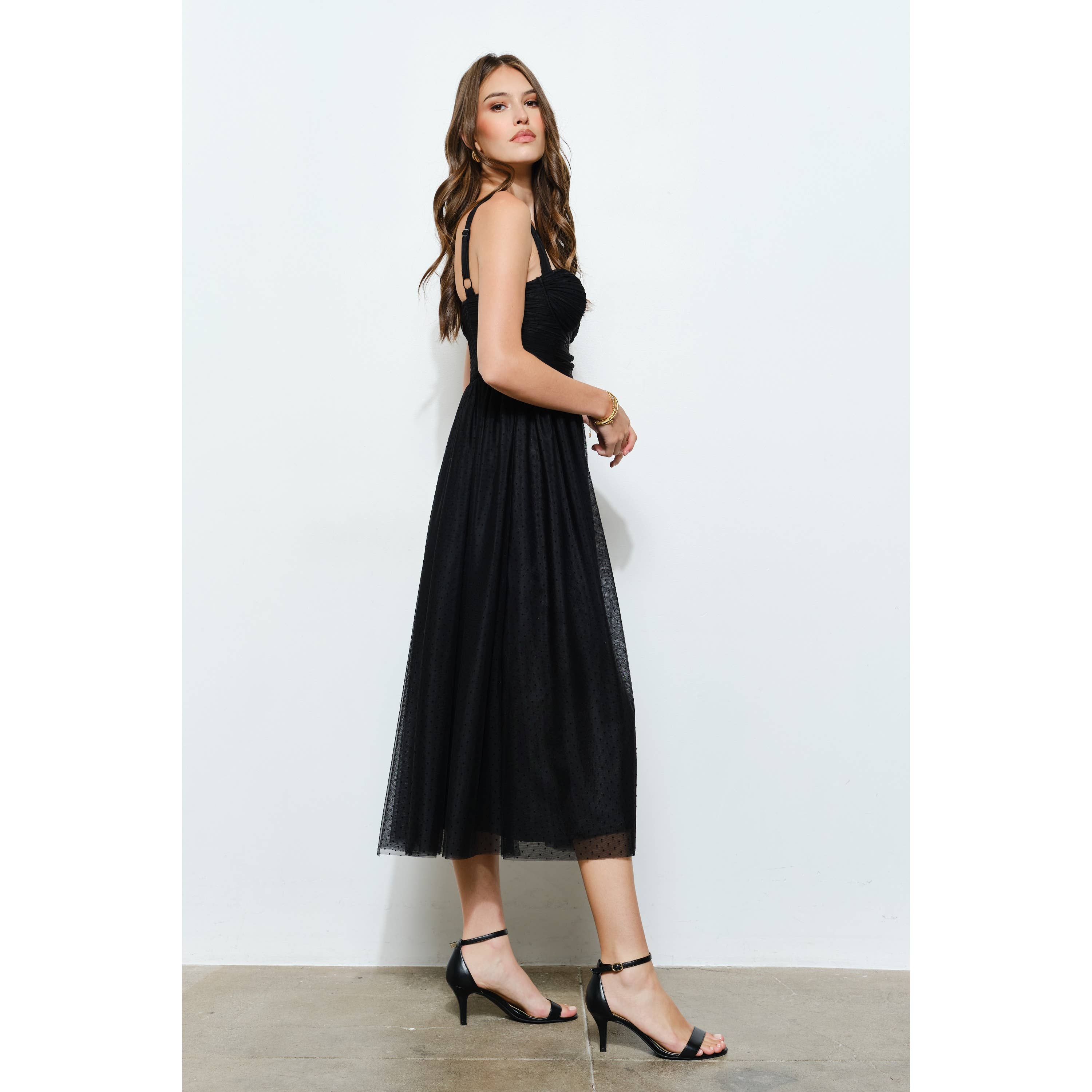 INA - Wholesale Dress - Women's - Polka Dot Tulle Bustier Midi Dress3