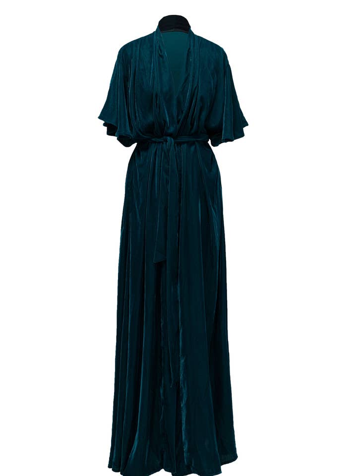 Vivienne Dressing Gown Full Length | Peacock Green for wholesale by La Nuit Edun