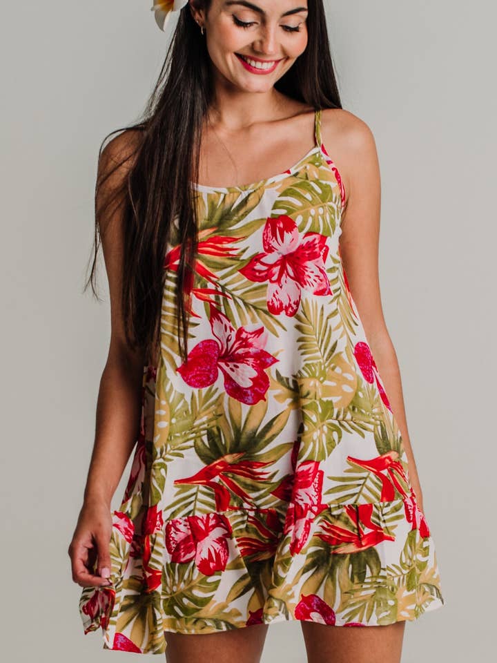 Vestido Paradise Branco, Vestido Floral Boho, Vestido Floral, Capa de Praia, Vestido Resort, Vestido Verão por atacado de Miss Kitsch