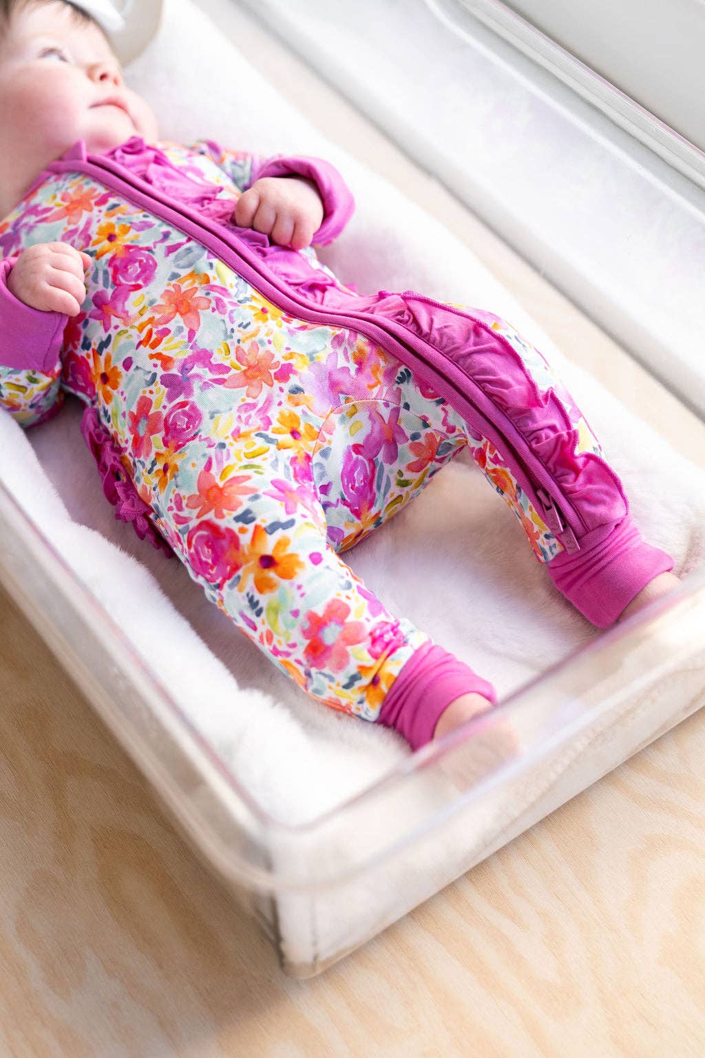 Laree + Co. - Wholesale Sleepsuit - Baby - Korrie Floral Bamboo Ruffle Convertible Footie2