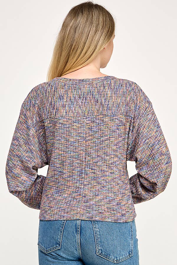 BLUE MULTI 5805A-K72 MARLED EFFECT LONG SLEEVE SWEATER TOP for wholesale on Faire3