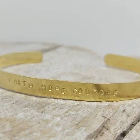 Faith Hope Courage Gold Cuff for wholesale by benny and the moo