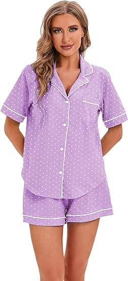 GEXWORLDWIDE - Wholesale Sleepwear Set - Women's - Women's 100% Cotton Pajamas Short Sleeve Wave point8