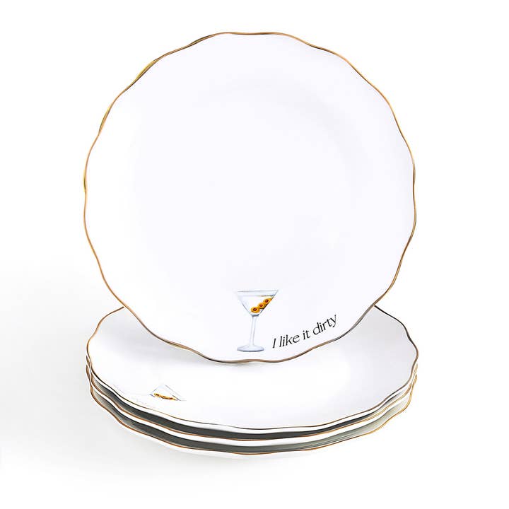 Godinger - Wholesale Appetizer Serveware - Set of Four Dirty Martini Cocktail Appetizer Plate