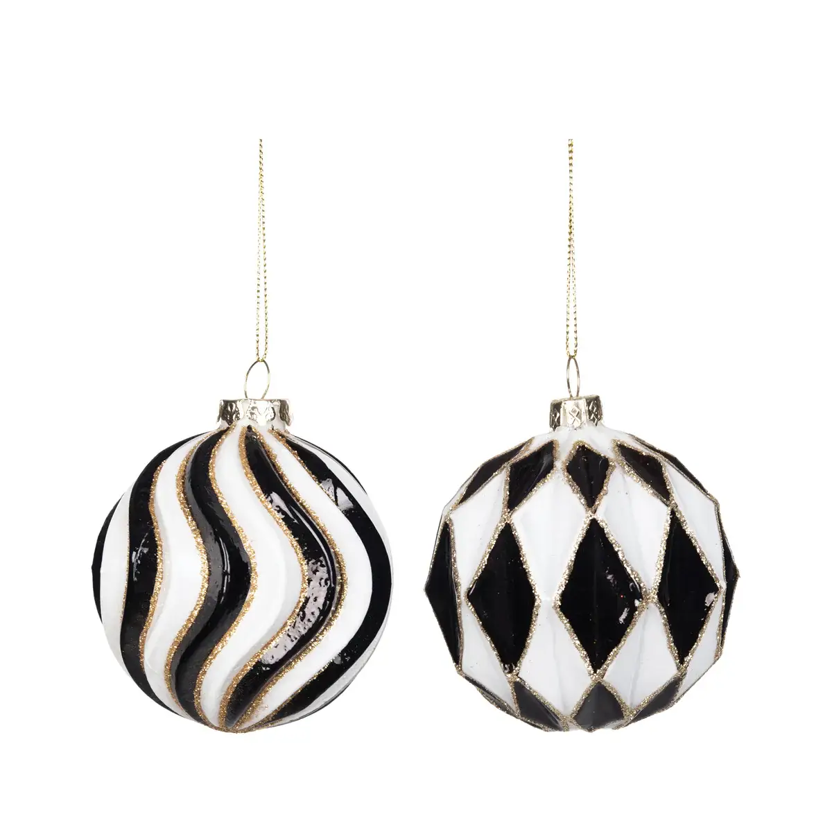 carol & frank - Wholesale Ornament Set - Christmas Black & White Pattern Glass Ornament Set 20