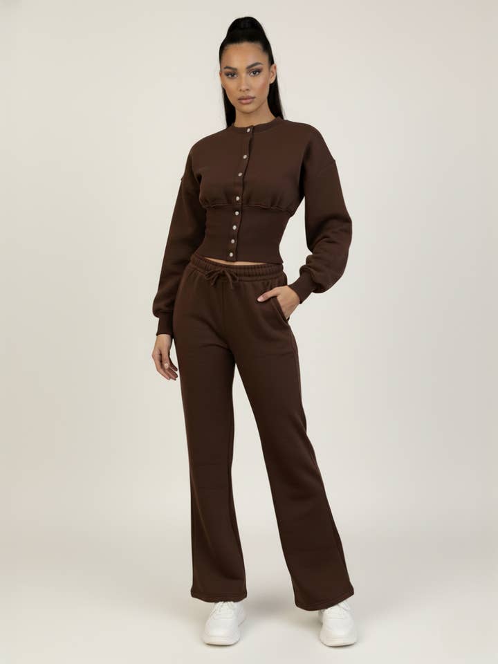 Button-Up-Sweatshirt & Weitbeinige Hose Trainingsanzug für den Großhandel von AX Labels