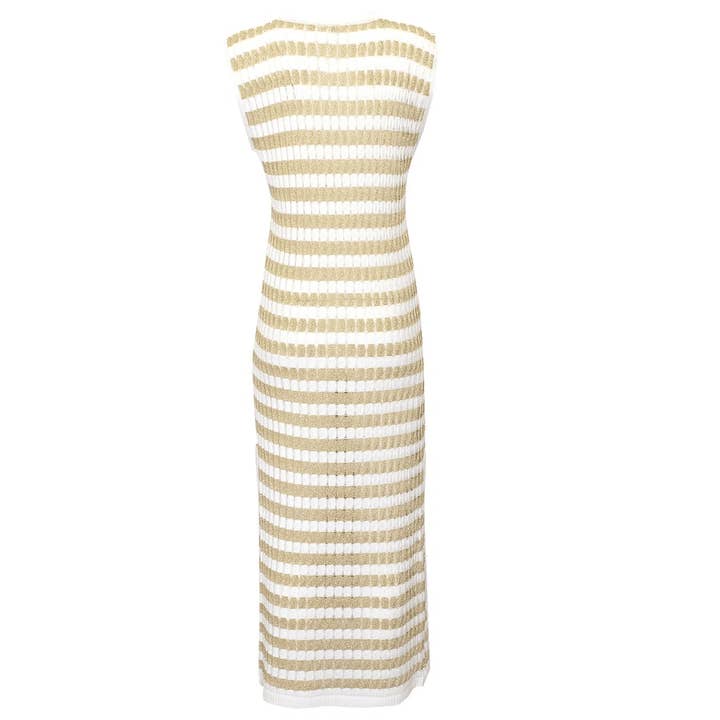 Ruth Erotokritou Knitwear - Wholesale Dress - Women's - MAXI DRESS IN RACKING KNIT WITH CRISS CROSS FRONT NECKLINE