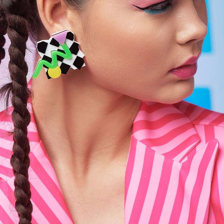 Funk Da Queen - Wholesale Dangle Earrings - Neon Chessboard | Earrings1