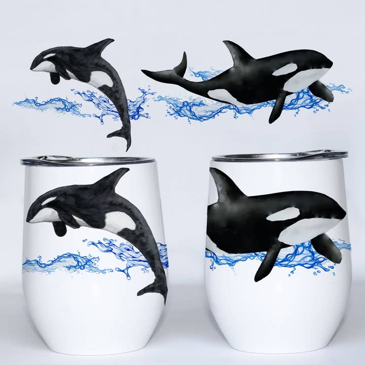 Orcas Wine Tumbler | Killer Whales | Nautical Coastal Gifts for wholesale by The Traveled Lane®