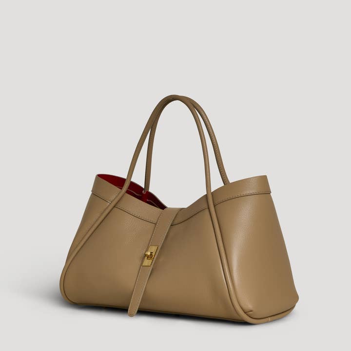 Voemièn – Mala com alça superior – Mulher por atacado – Mala Mayfair em Couro Togo Taupe1