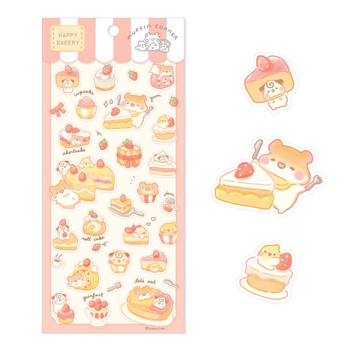 Happy Bakery - Strawberry Desserts Sticker Sheet for wholesale by Studio Enon