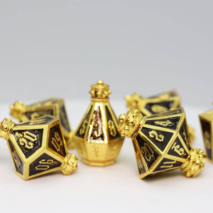 Foam Brain Games - Wholesale Dice - Moonlit Lantern: Golden Earthen Flame - Metal RPG Dice Set5