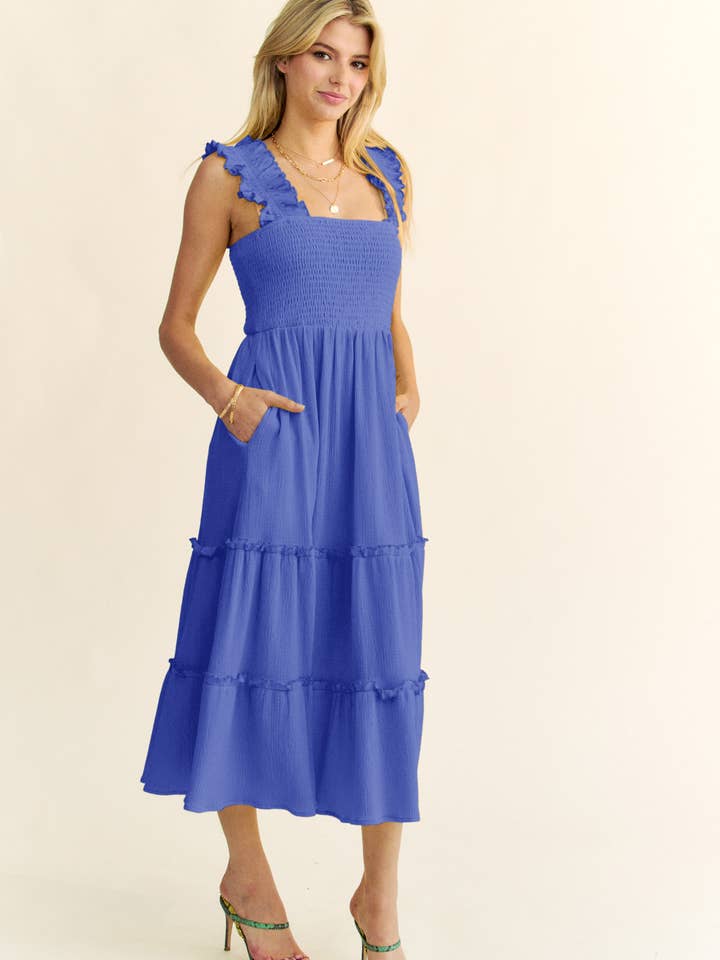 Davi & Dani - Wholesale Dress - Women's - PLUS SMOCING BODICE RUFFLE DETAIL SHIRRED DRESS18