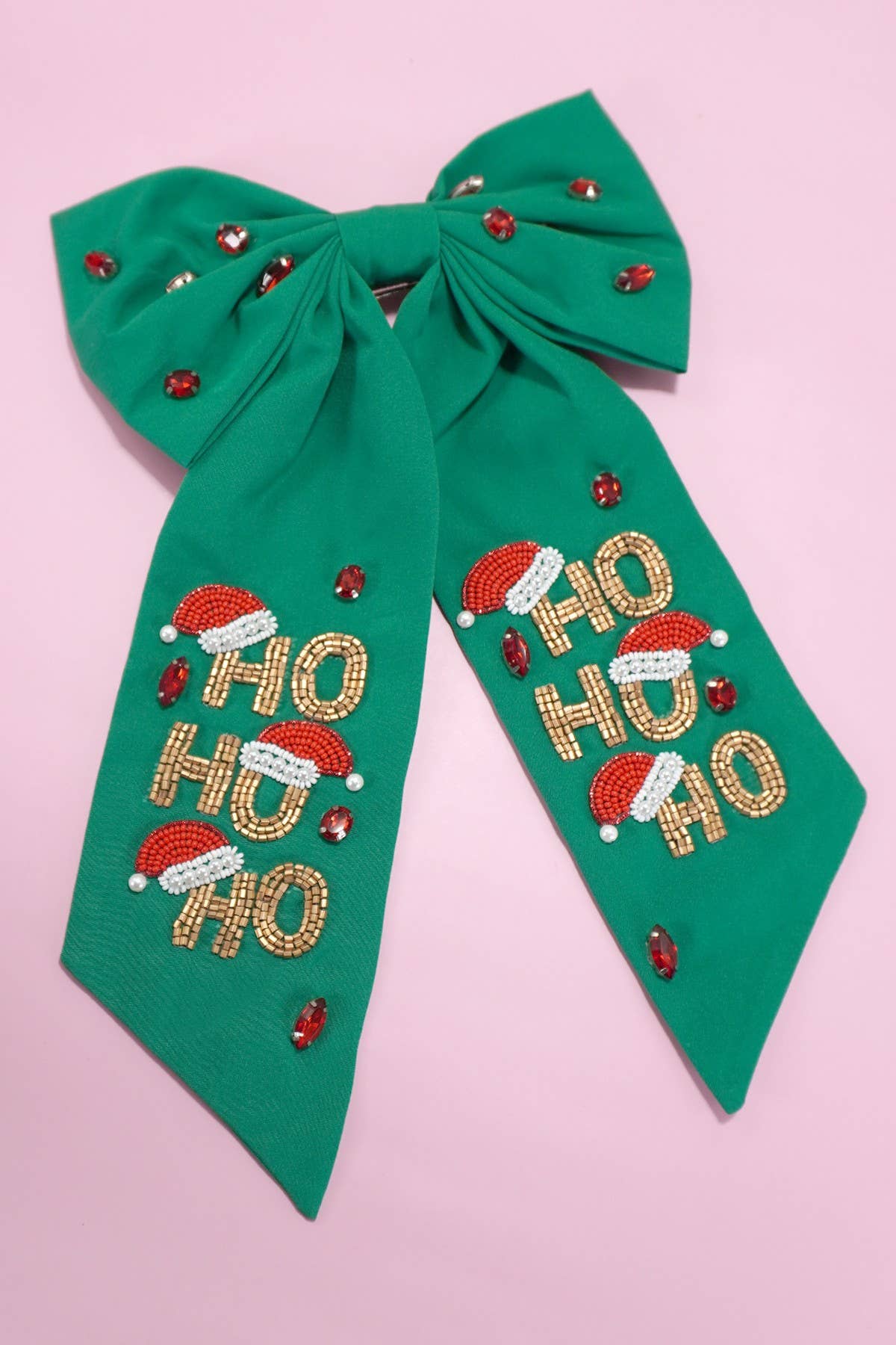 JOSSLYN by wall to wall - Wholesale Hair Pin - CHRISTMAS HO HO HO BOW SEED BEAD HAIR CLIPS | 91HC45301
