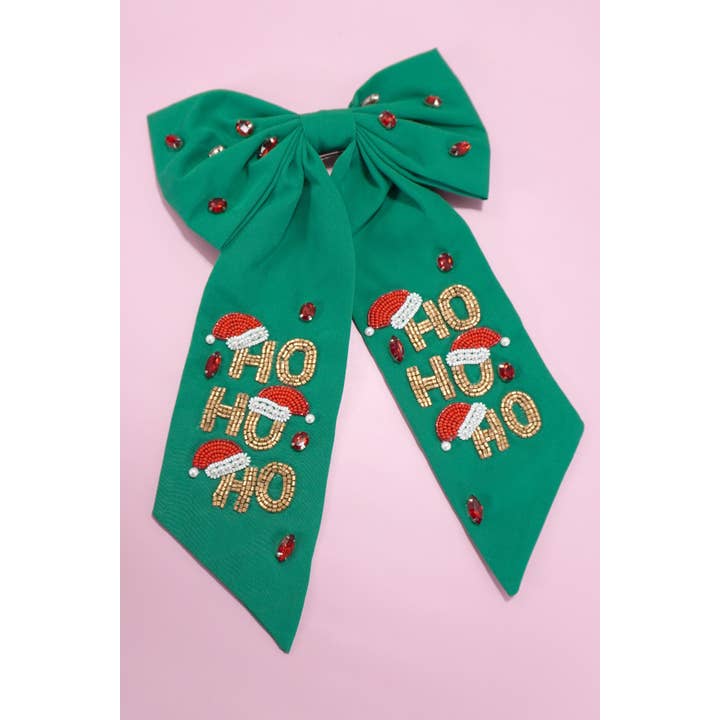 JOSSLYN by wall to wall - Wholesale Hair Pin - CHRISTMAS HO HO HO BOW SEED BEAD HAIR CLIPS | 91HC45301