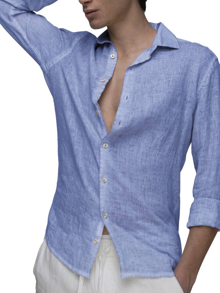 Positano Camisa Lino Celeste-07 para venta al por mayor de Gerry St Tropez