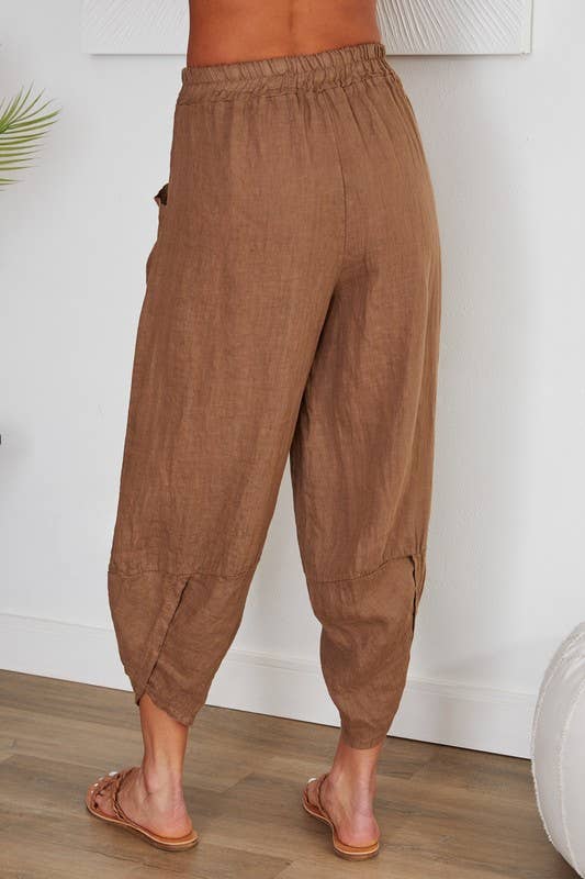 VENTI6 - Vendita all'ingrosso Pantalone - Donna - PANTALONI HAREM IN LINO CON VITA ELASTICA E ORLO CURVO (4468)11