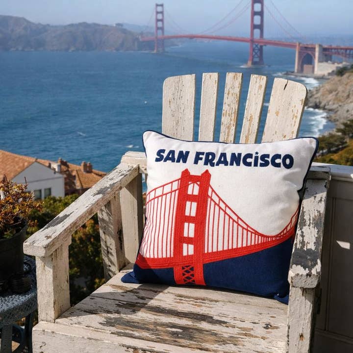 Golden Gate Bridge/San Francisco Embroidered Pillow Cover for wholesale by Luma Vintage