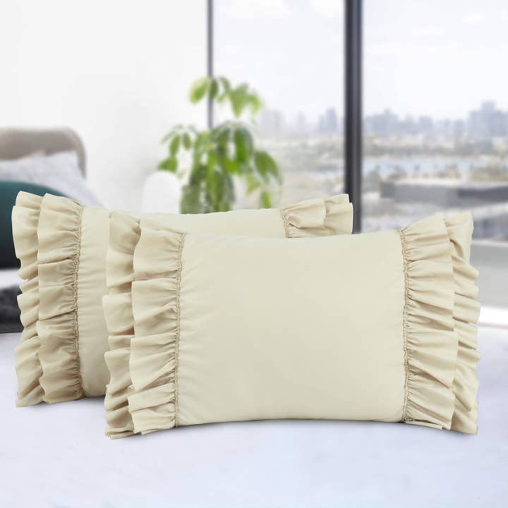 HIG - Wholesale Bedding Pillowcase/Sham - 2 Piece Handcraft Chic Ruffle French Country Style Pillow Shams7